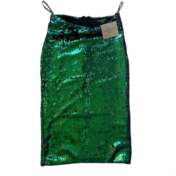 NWT Haouduayi Metallic Sequin Two-Toned Pensil skirt XS - Picture 4 of 10